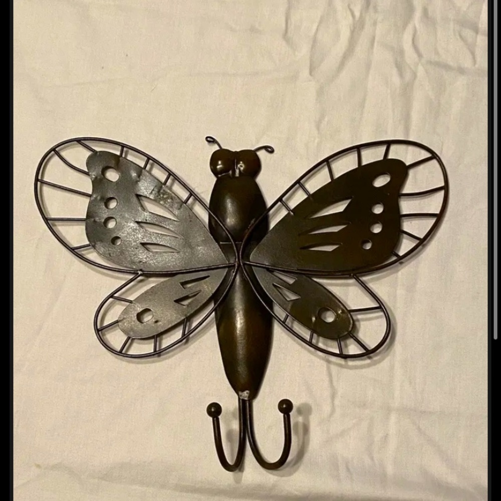 Vintage Large Brass Butterfly Wall Hanging Coat Hook Movable Antenna Wall Decor